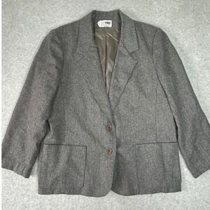 Vintage Russ‎ Togs Blazer Women's L Gray Wool Blend Herringbone Jacket